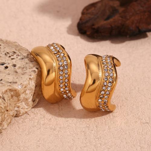 Stainless Steel Rhinestone Stud Earring, 316L Stainless Steel, 18K gold plated, fashion jewelry & for woman & with rhinestone, golden 