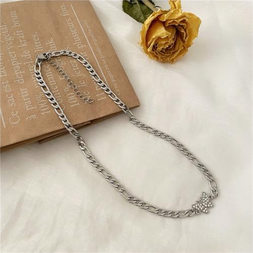 Fashion Choker Necklace, Titanium Steel, with 5cm extender chain, fashion jewelry & for woman & with rhinestone, original color Approx 49 cm 
