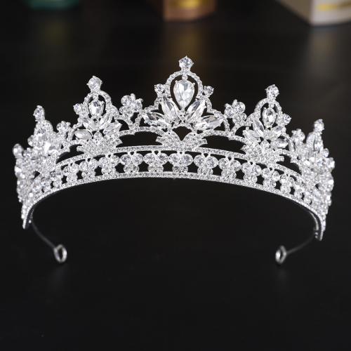 Bridal Tiaras, Zinc Alloy, fashion jewelry & for woman & with rhinestone, silver color, diameter 140mm, height 70mm, arc length 280-300mm 