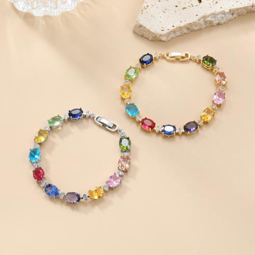 Bracelet cubique en laiton zircon pavent, bijoux de mode & pavé de micro zircon & pour femme, plus de couleurs à choisir .12 pouce, Vendu par PC