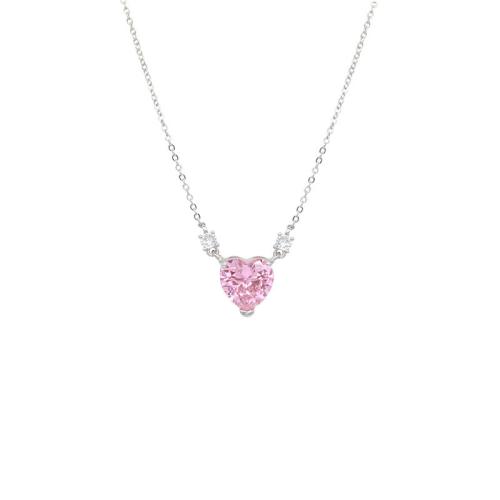Cubic Zircon Micro Pave Brass Necklace, with 5CM extender chain, Heart, plated, micro pave cubic zirconia & for woman, platinum color Approx 40 cm 