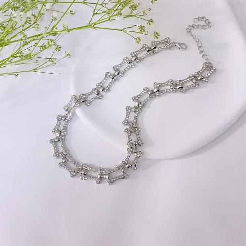 Fashion Choker Necklace, Zinc Alloy, with 7cm extender chain, silver color plated, fashion jewelry & for woman & with rhinestone Approx 32 cm 
