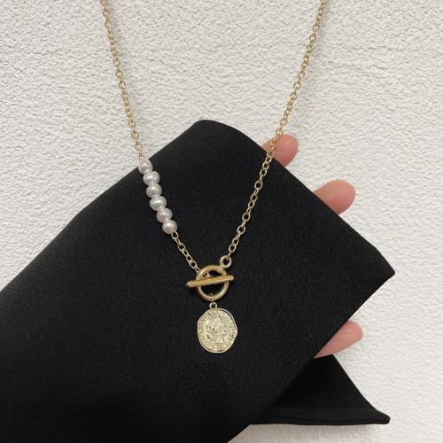 Collar de perlas de plástico, aleación de zinc, con Perlas plásticas, Joyería & para mujer, dorado, longitud:aproximado 45 cm, Vendido por UD
