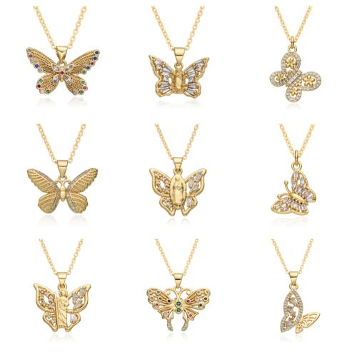 Cubic Zircon Micro Pave Brass Necklace, gold color plated & micro pave cubic zirconia & for woman 