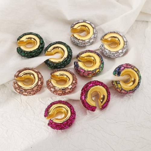 CCB Plastic Earring, Copper Coated Plastic, fashion jewelry & with rhinestone 30mm [