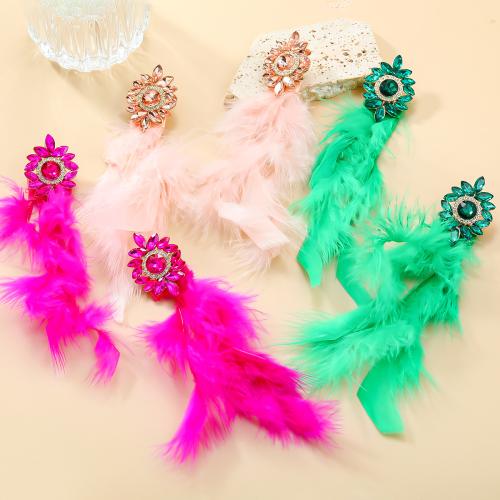 Fashion Feather Earring , Zinc Alloy, with Feather, fashion jewelry & for woman & with rhinestone 