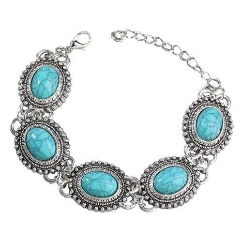 Bracelets en Turquoise et alliage zinc, alliage de zinc, avec turquoise, avec 2.28 Inch chaînes de rallonge, Placage, bijoux de mode & pour femme, cyan .92 pouce, Vendu par PC