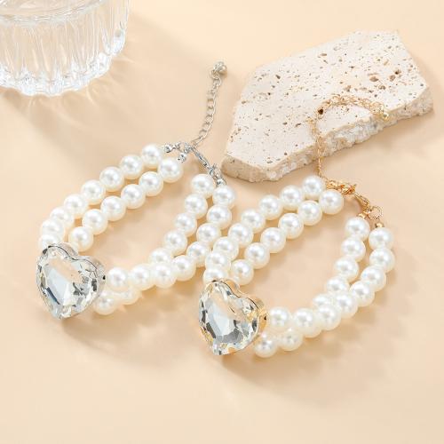 Plastic Pearl Necklace, Zinc Alloy, with Glass Rhinestone & Plastic Pearl, with 7.9cm extender chain, fashion jewelry & for woman .2 cm 