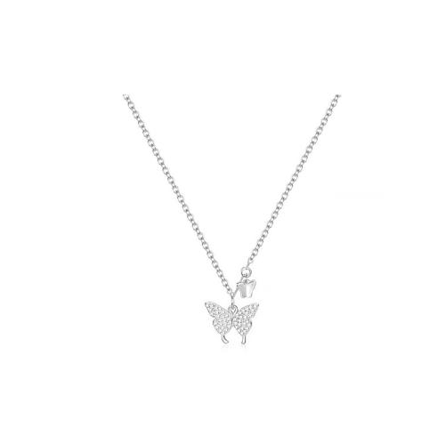 Cubic Zircon Micro Pave Brass Necklace, with 5CM extender chain, Butterfly, plated, micro pave cubic zirconia & for woman, platinum color Approx 40 cm 