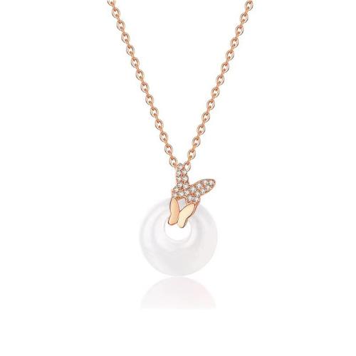 Cubic Zircon Micro Pave Brass Necklace, with White Chalcedony, with 5CM extender chain, plated, micro pave cubic zirconia & for woman Approx 40 cm 