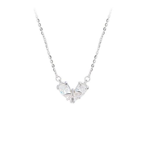 Cubic Zircon Micro Pave Brass Necklace, with 5CM extender chain, Heart, plated, micro pave cubic zirconia & for woman, platinum color Approx 40 cm 