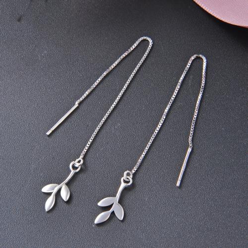 Sterling Silver Thread Through Earrings, 925 Sterling Silver, Leaf, fashion jewelry & for woman 