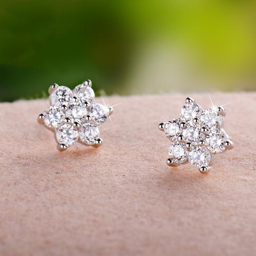Sterling Silver Cubic Zirconia Earring, 925 Sterling Silver, Snowflake, fashion jewelry & micro pave cubic zirconia & for woman 