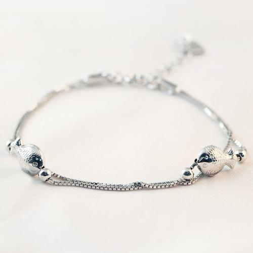 Sterling Silver Bracelets, 925 Sterling Silver, with 3cm extender chain, Fish, fashion jewelry & for woman Approx 16.5 cm 