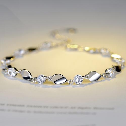 Zircon pavent Bracelet en argent sterling, Argent sterling 925, avec 3cm chaînes de rallonge, bijoux de mode & pavé de micro zircon & pour femme Environ 20 cm, Vendu par PC