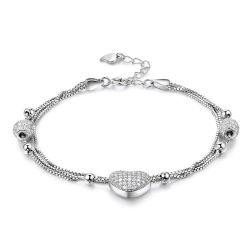Sterling Silver Bracelets, 925 Sterling Silver, with 3.5cm extender chain, fashion jewelry & for woman & with rhinestone Approx 16.5 cm 