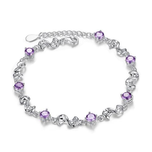 Sterling Silver Bracelets, 925 Sterling Silver, with 3cm extender chain, fashion jewelry & for woman & with rhinestone Approx 16 cm 