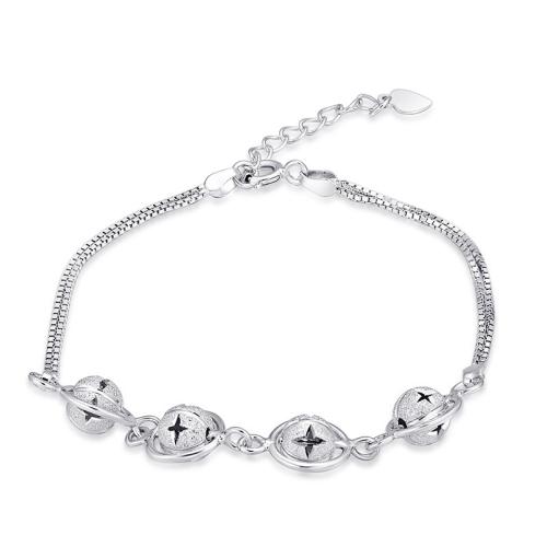 Sterling Silver Bracelets, 925 Sterling Silver, with 3.5cm extender chain, Double Layer & fashion jewelry & for woman Approx 16.5 cm 