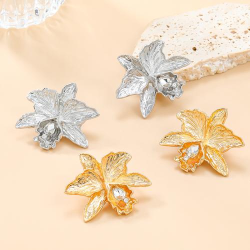 Zinc Alloy Stud Earring, with acrylic rhinestone, Flower, plated, fashion jewelry & for woman 