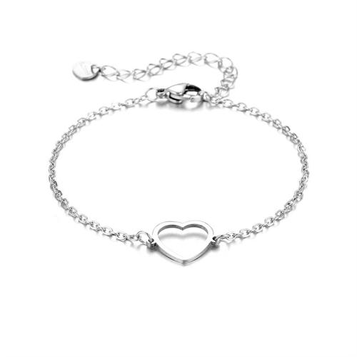 Sterling Silver Bracelets, 925 Sterling Silver, with 3CM extender chain, Heart, for woman Approx 16.5 cm 