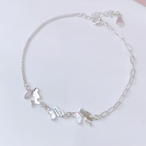 Sterling Silver Bracelets, 925 Sterling Silver, with 3CM extender chain, Butterfly, for woman, platinum color Approx 16.5 cm 