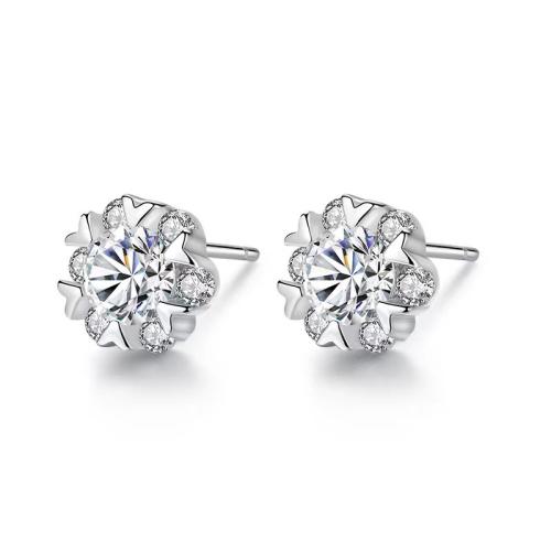 Cubic Zirconia Micro Pave Sterling Silver Earring, 925 Sterling Silver, micro pave cubic zirconia & for woman, platinum color 