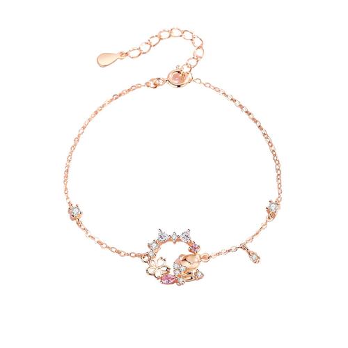 Cubic Zirconia Micro Pave Sterling Silver Bracelet, 925 Sterling Silver, with 4CM extender chain, micro pave cubic zirconia & for woman & epoxy gel, rose gold color Approx 15.5 cm 