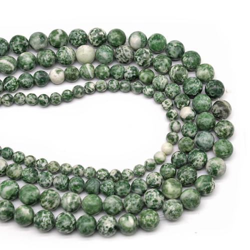 Single Gemstone Beads, Green Dot Stone, Round, polished, DIY green 
