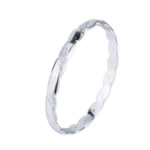 Brass Bangle, plated, for woman, silver color, Inner Approx 58mm 