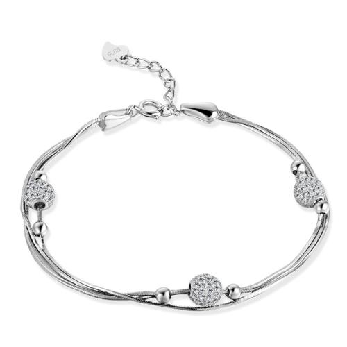 Sterling Silver Bracelets, 925 Sterling Silver, with 5cm extender chain, fashion jewelry & for woman & with rhinestone Approx 16.5 cm 
