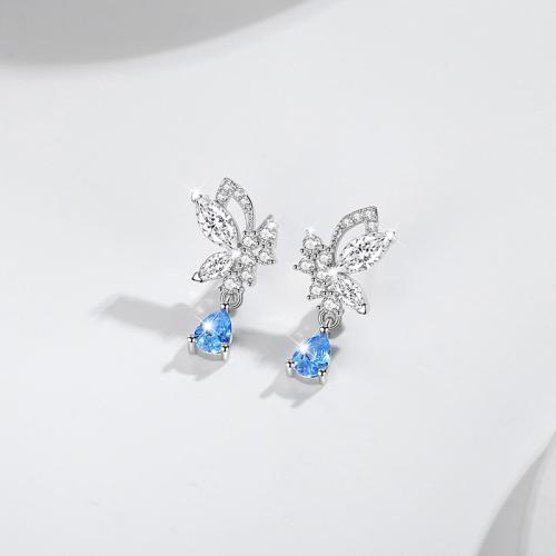 Cubic Zirconia Micro Pave Sterling Silver Earring, 925 Sterling Silver, Butterfly, fashion jewelry & micro pave cubic zirconia & for woman 