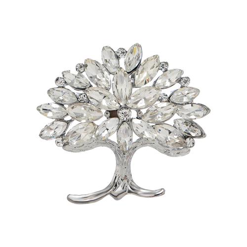 Rhinestone Zinc Alloy Brooch, Tree, for woman & with rhinestone, silver color [