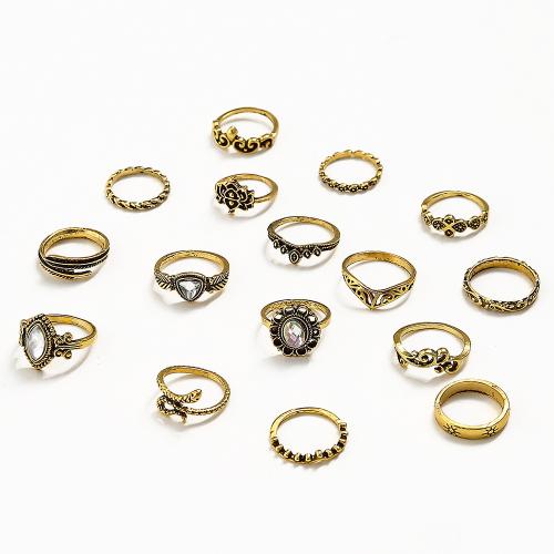 Zinc Alloy Ring Set, plated, 16 pieces & for woman & with rhinestone 