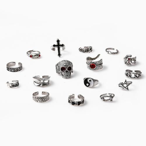 Zinc Alloy Ring Set, with Resin, antique silver color plated, 16 pieces & for woman & enamel 