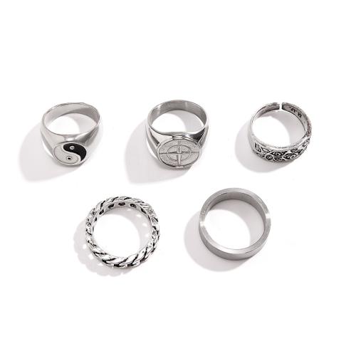 Zinc Alloy Ring Set, platinum color plated, 5 pieces & for man & enamel 
