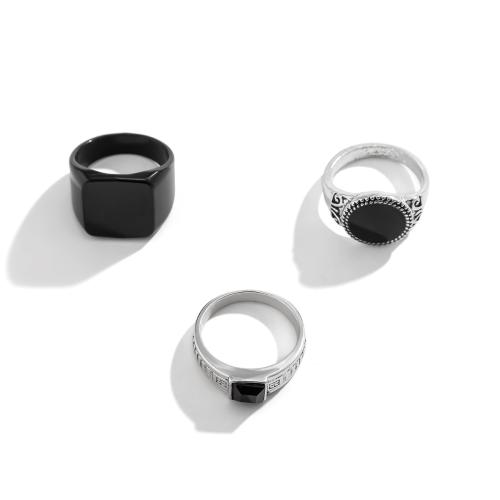 Zinc Alloy Ring Set, with Acrylic, Tole Paintng & three pieces & for man & enamel 