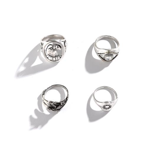 Zinc Alloy Ring Set, platinum color plated, vintage & 4 pieces & for man 
