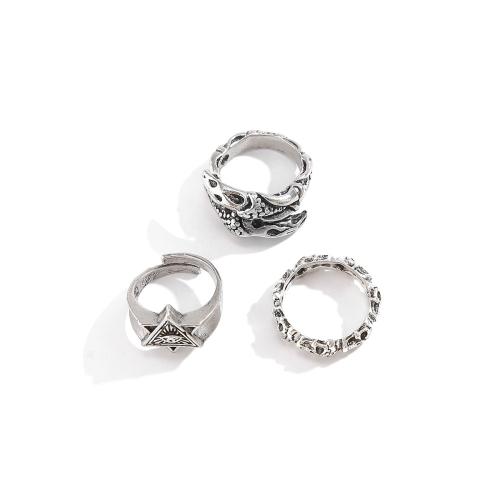 Zinc Alloy Ring Set, antique silver color plated, vintage & three pieces & for man 