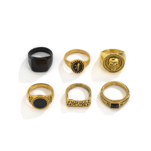 Zinc Alloy Ring Set, with Acrylic, plated, 6 pieces & for man & enamel 