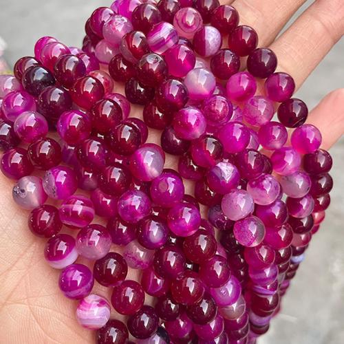 Achat Perlen, rund, Einbrennlack, Modeschmuck & DIY & verschiedene Größen vorhanden, rosakarmin, Länge:ca. 38 cm, verkauft von Strang