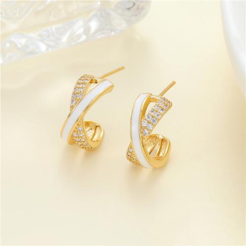 Cubic Zirconia Micro Pave Brass Earring, fashion jewelry & micro pave cubic zirconia & for woman & enamel 