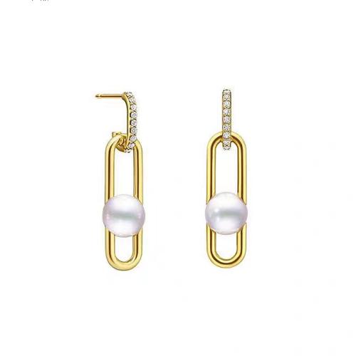 Cubic Zirconia Micro Pave Brass Earring, with Glass Pearl, fashion jewelry & micro pave cubic zirconia & for woman 