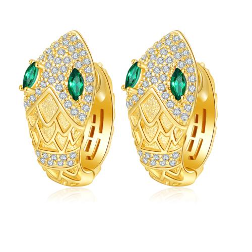 Cubic Zirconia Micro Pave Brass Earring, Snake, plated, fashion jewelry & micro pave cubic zirconia & for woman 