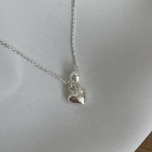 Sterling Silver Pearl Necklace, 925 Sterling Silver, with Freshwater Pearl, Heart, fashion jewelry & for woman Approx 40 cm 