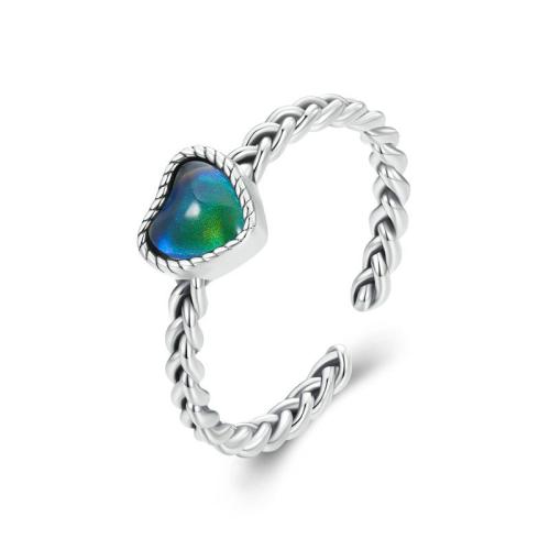 Sterling Silver Finger Ring, 925 Sterling Silver, with Resin, Heart, fashion jewelry & for woman & change their color according to the temperature, US Ring 