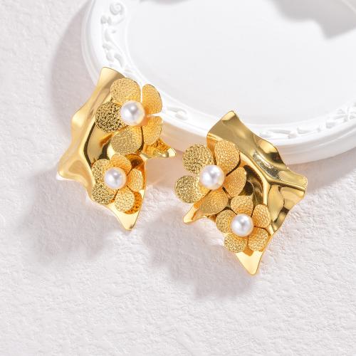 Titan Stahl Ohrringe, Titanstahl, mit Kunststoff Perlen, goldfarben plattiert, verschiedene Stile für Wahl & für Frau, keine, verkauft von Paar