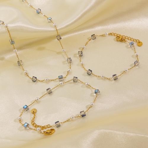 Crystal Jewelry Sets, 304 Stainless Steel, with Shell Pearl & Crystal, plated, fashion jewelry 