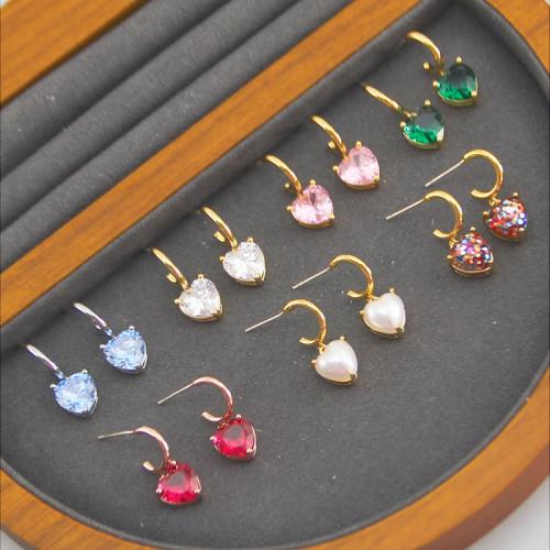 Resin Drop Earring, Brass, with Resin & Plastic Pearl, plated & micro pave cubic zirconia & for woman 