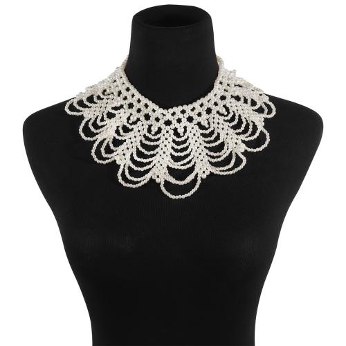 Ожерелье-воротник, Пластиковая жемчужина, Связанный вручную, ювелирные изделия моды & Женский, белый, длина:Приблизительно 43-54.5 см, продается PC