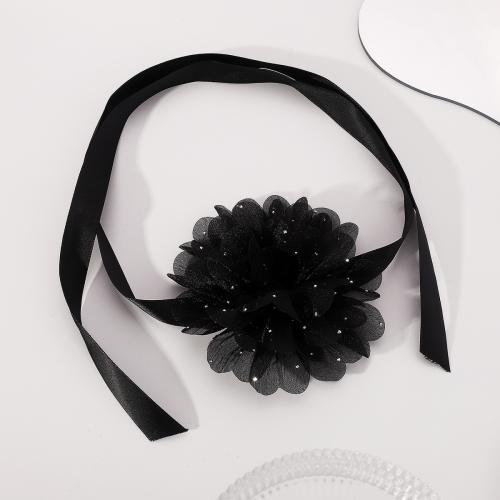 Fashion Choker Necklace, Gauze, Tree Paeony, fashion jewelry & for woman, black Approx 99.5 cm 